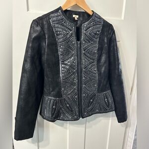Reba Edgy black embellished bling sequined zip up jacket coat